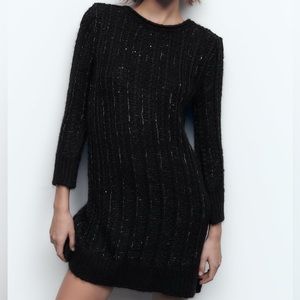 Zara Black Tweed Sweater Mini Dress